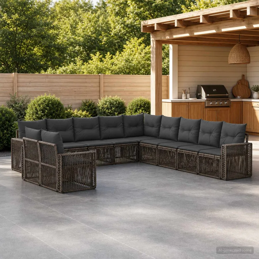 Ensemble de canapé de jardin 11 pcs Gris et Gris foncé
