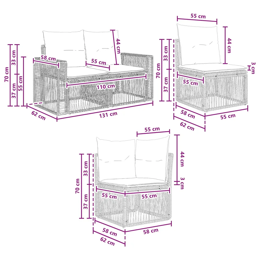 Ensemble de canapé de jardin 5 pcs Gris et Gris foncé polyrotin - 10
