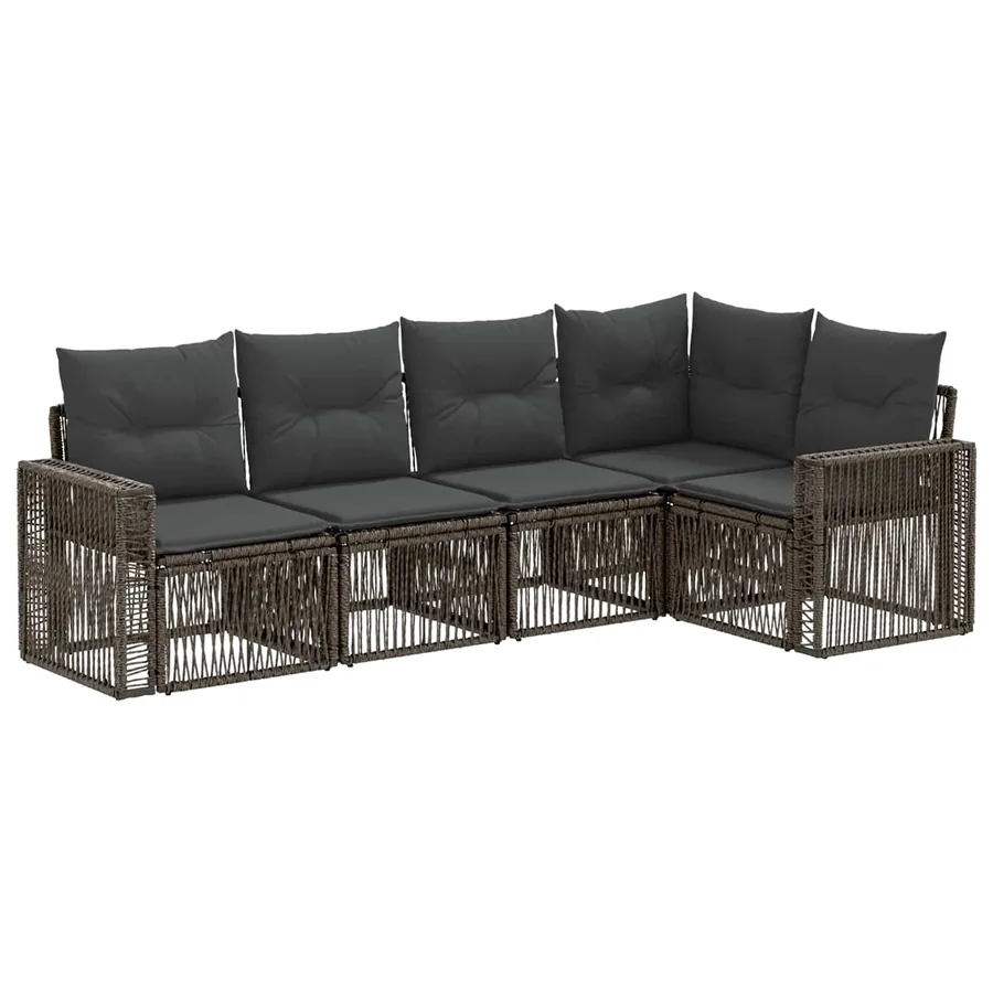 Ensemble de canapé de jardin 5 pcs Gris et Gris foncé polyrotin - 2