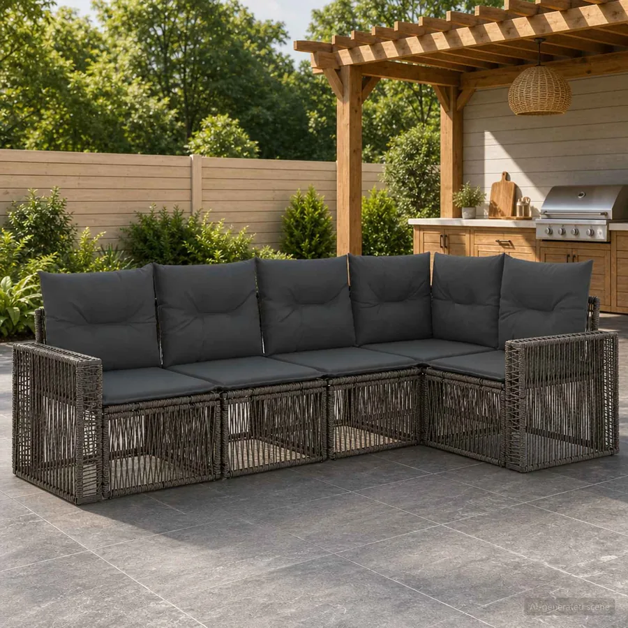 Ensemble de canapé de jardin 5 pcs Gris et Gris foncé polyrotin - 3