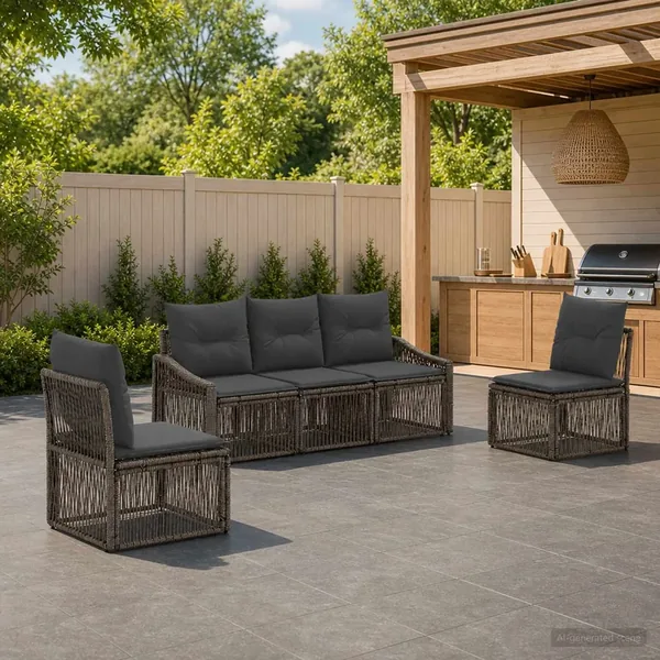 Ensemble de canapé de jardin 5 pcs Gris polyrotin