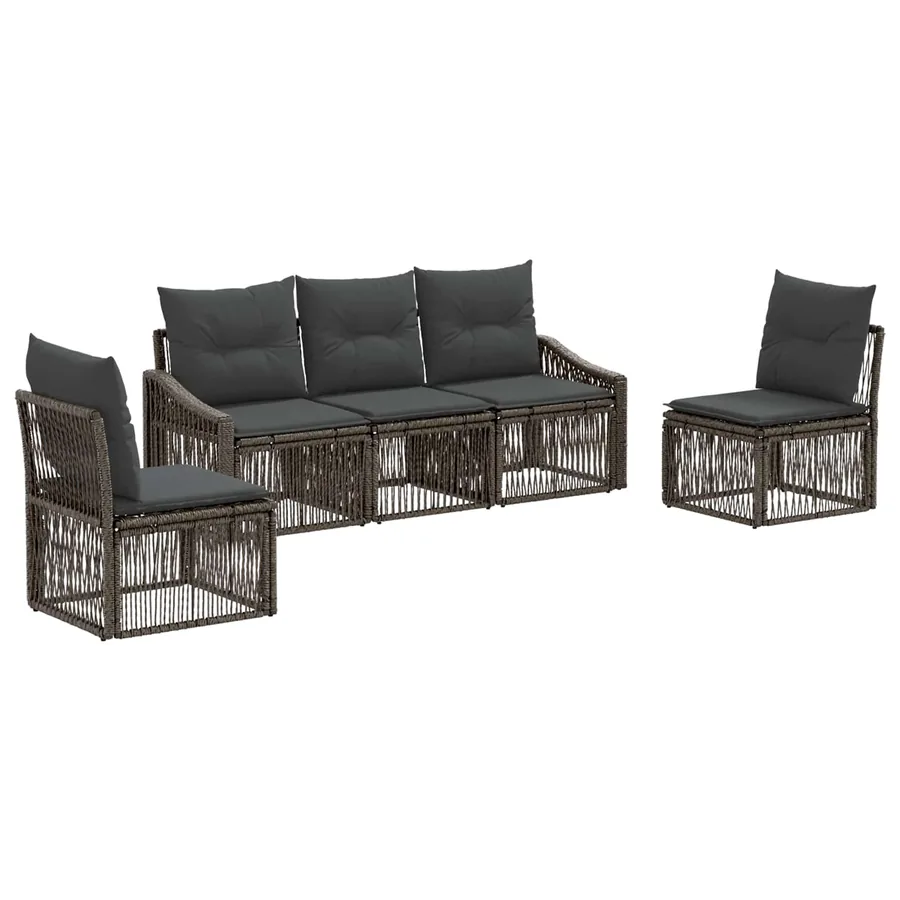 Ensemble de canapé de jardin 5 pcs Gris polyrotin - 2