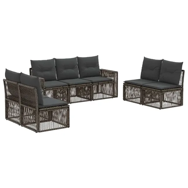 Ensemble de canapé de jardin 7 pcs Gris et Gris foncé polyrotin