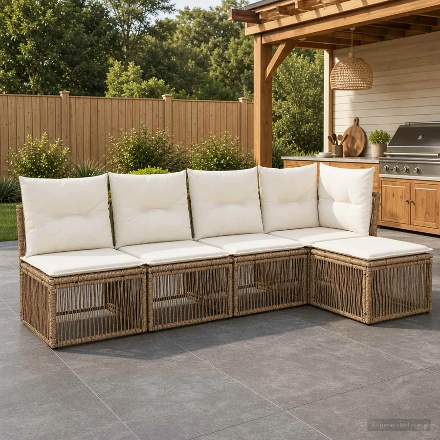 Ensemble de canapé de jardin 5 pcs Beige polyrotin