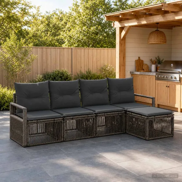 Ensemble de canapé de jardin 4 pcs Gris polyrotin
