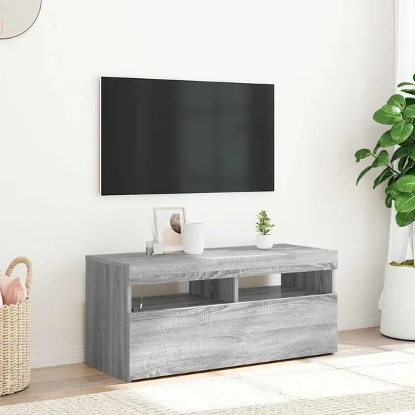 Meuble TV avec lumières LED Sonoma gris 90x35x40 cm