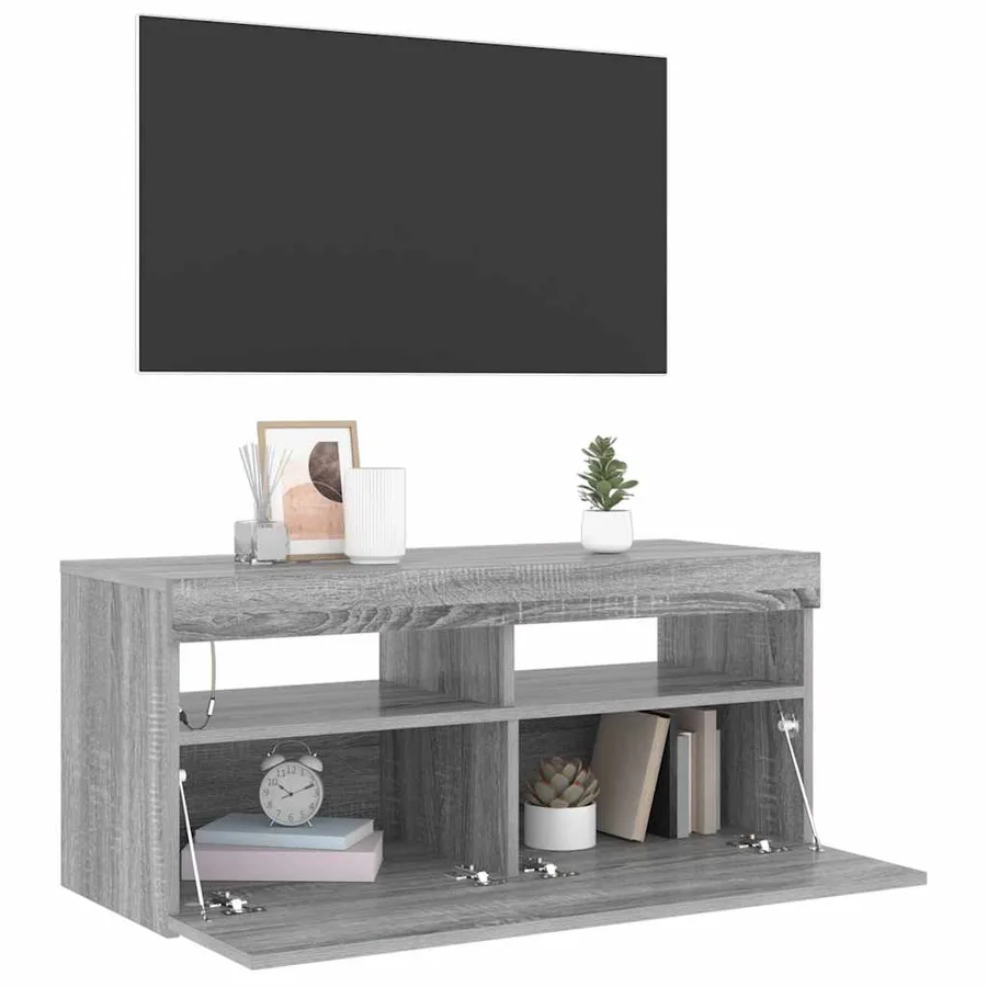 TV cabinet with LED lights Grey sonoma 90x35x40 cm - 4