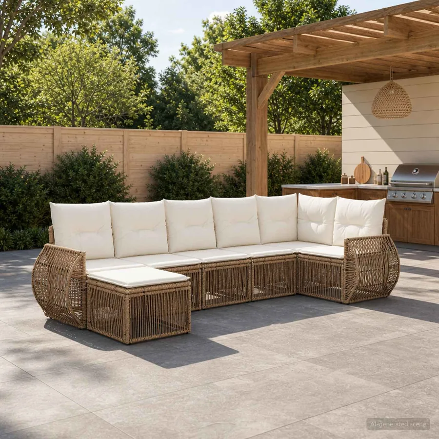Ensemble de canapé de jardin 7 pcs Beige et blanc crème