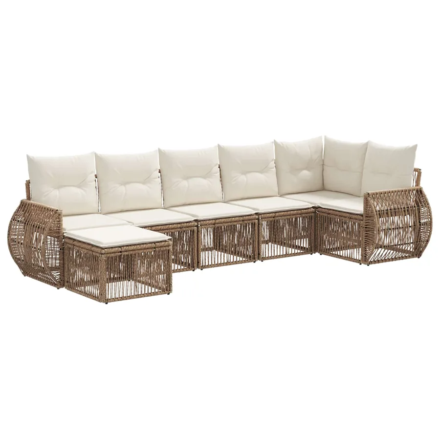 Ensemble de canapé de jardin 7 pcs Beige et blanc crème - 2