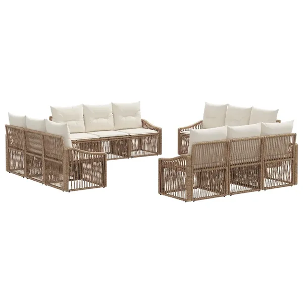 Ensemble de canapé de jardin 12 pcs Beige polyrotin