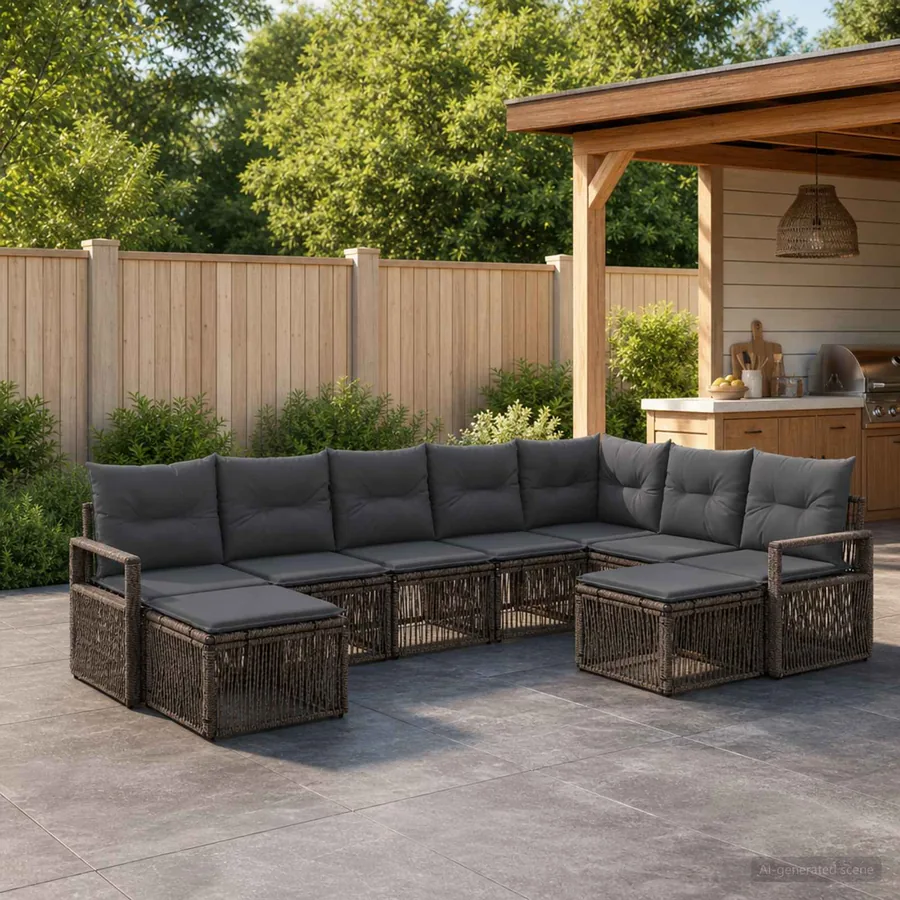 Ensemble de canapé de jardin 9 pcs Gris polyrotin