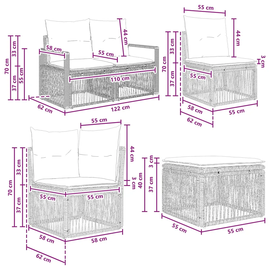 Ensemble de canapé de jardin 9 pcs Gris polyrotin - 9