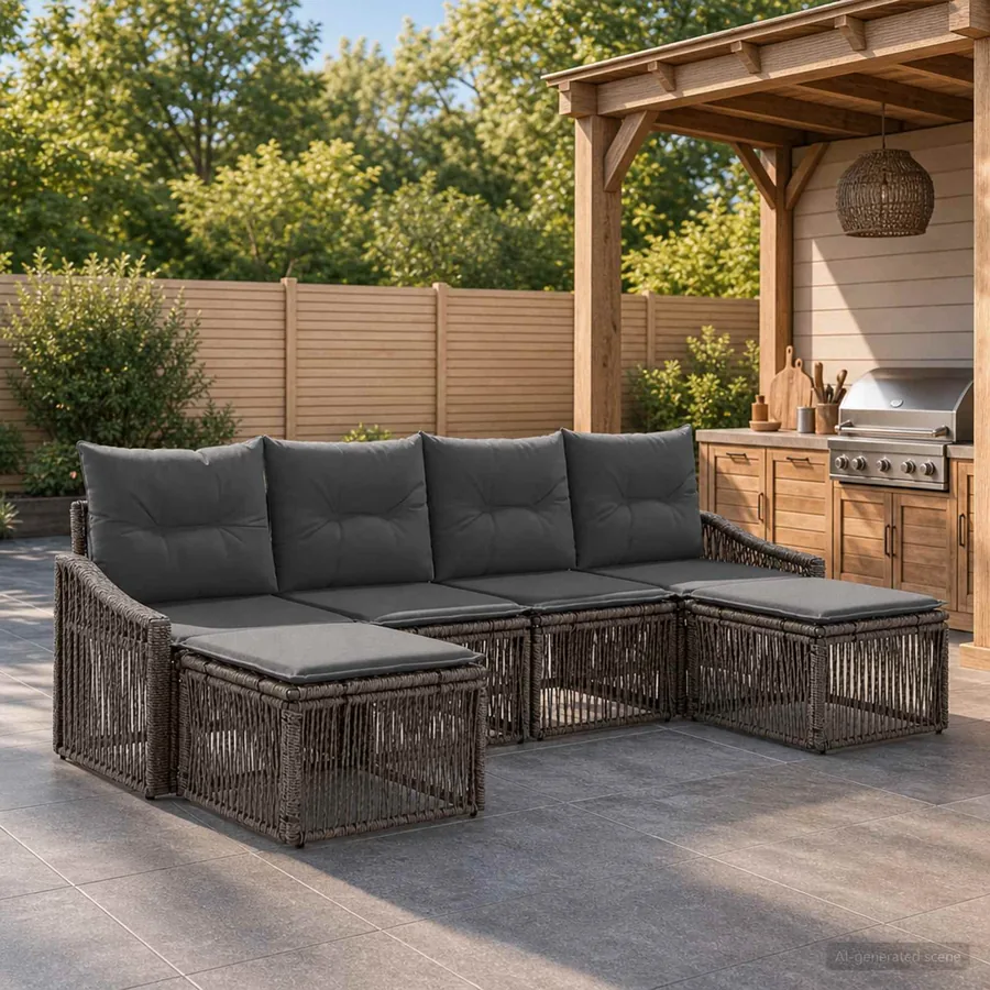 Ensemble de canapé de jardin 6 pcs Gris polyrotin
