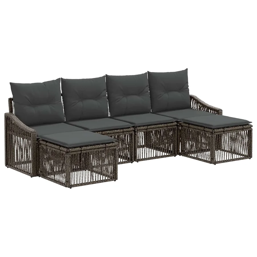 Ensemble de canapé de jardin 6 pcs Gris polyrotin - 2