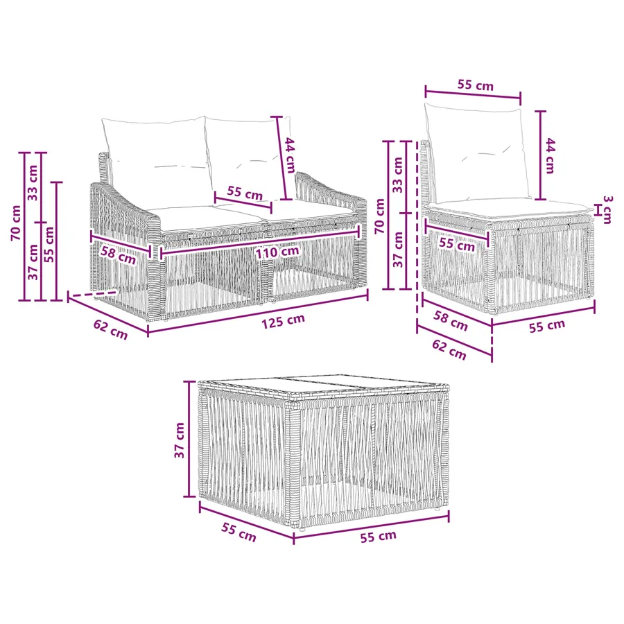 Ensemble de canapé de jardin 6 pcs Gris polyrotin - 8