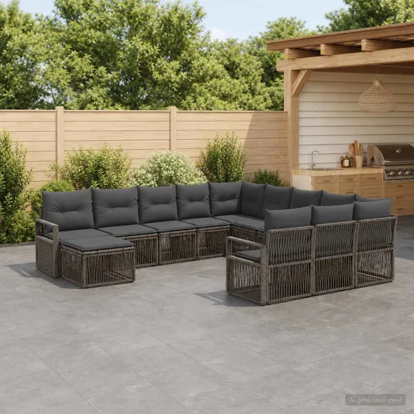 Ensemble de canapé de jardin 12 pcs Gris polyrotin