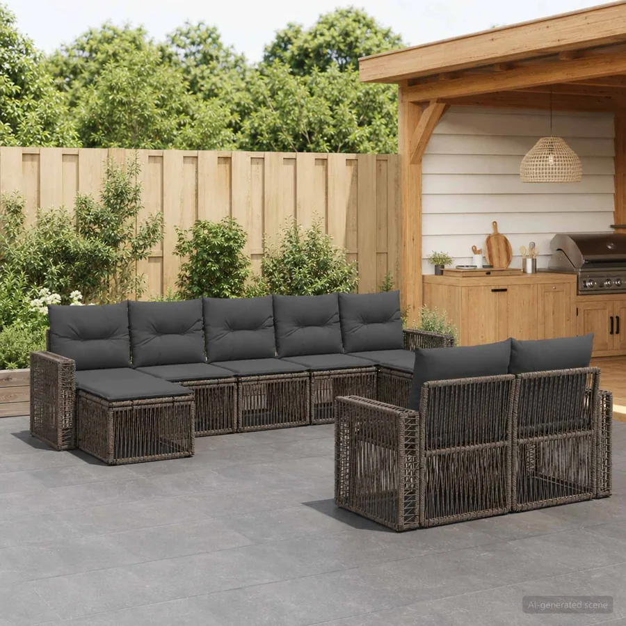 Ensemble de canapé de jardin 9 pcs Gris et Gris foncé polyrotin