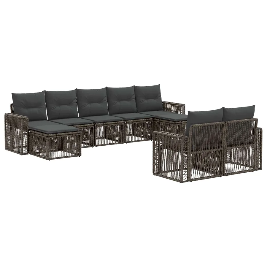 Ensemble de canapé de jardin 9 pcs Gris et Gris foncé polyrotin - 2