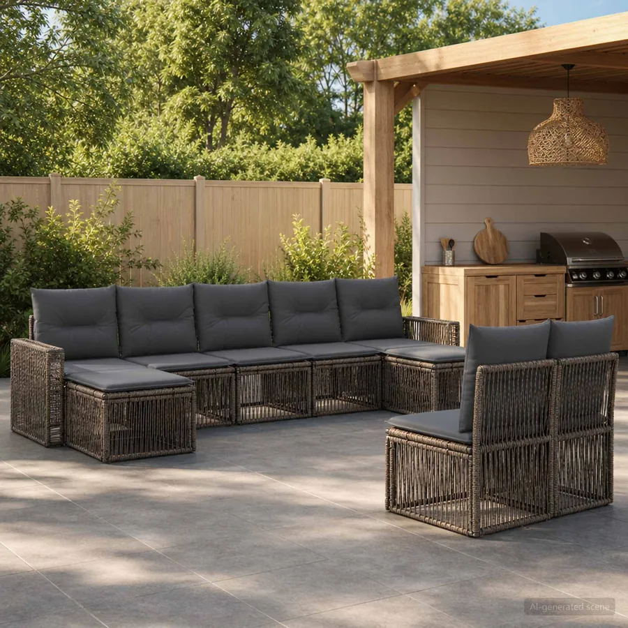 Ensemble de canapé de jardin 9 pcs Gris et Gris foncé polyrotin