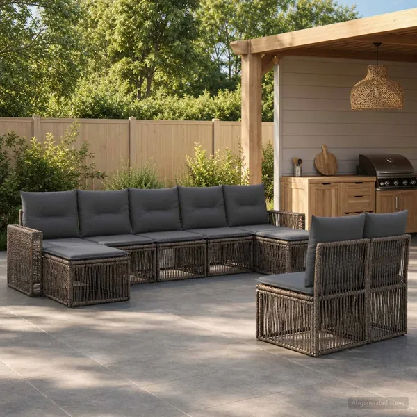 Ensemble de canapé de jardin 9 pcs Gris et Gris foncé polyrotin
