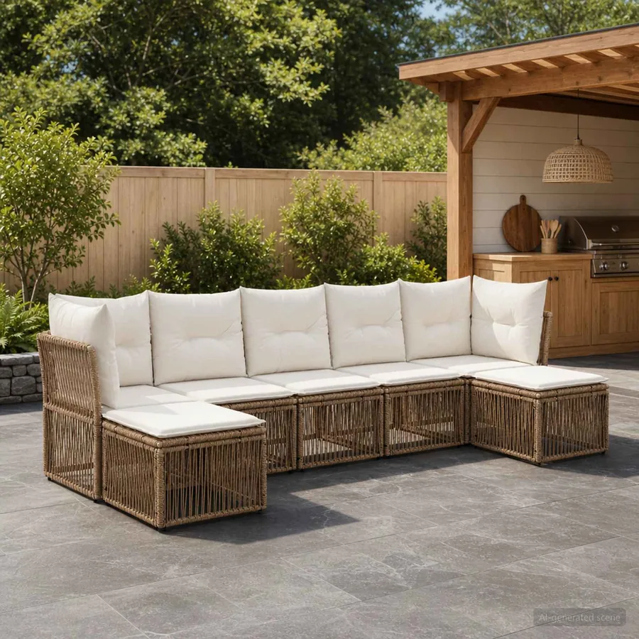 Ensemble de canapé de jardin 7 pcs Beige polyrotin