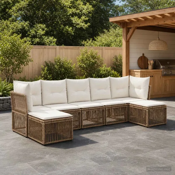 Ensemble de canapé de jardin 7 pcs Beige polyrotin