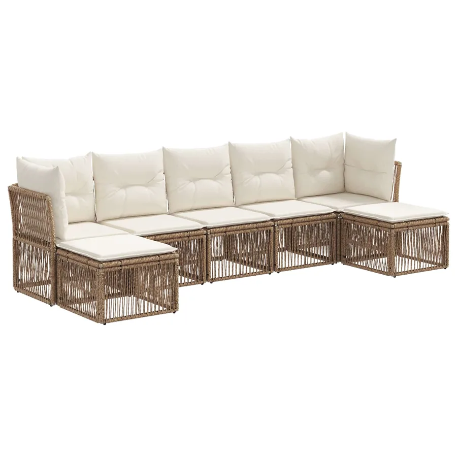 Ensemble de canapé de jardin 7 pcs Beige polyrotin - 2