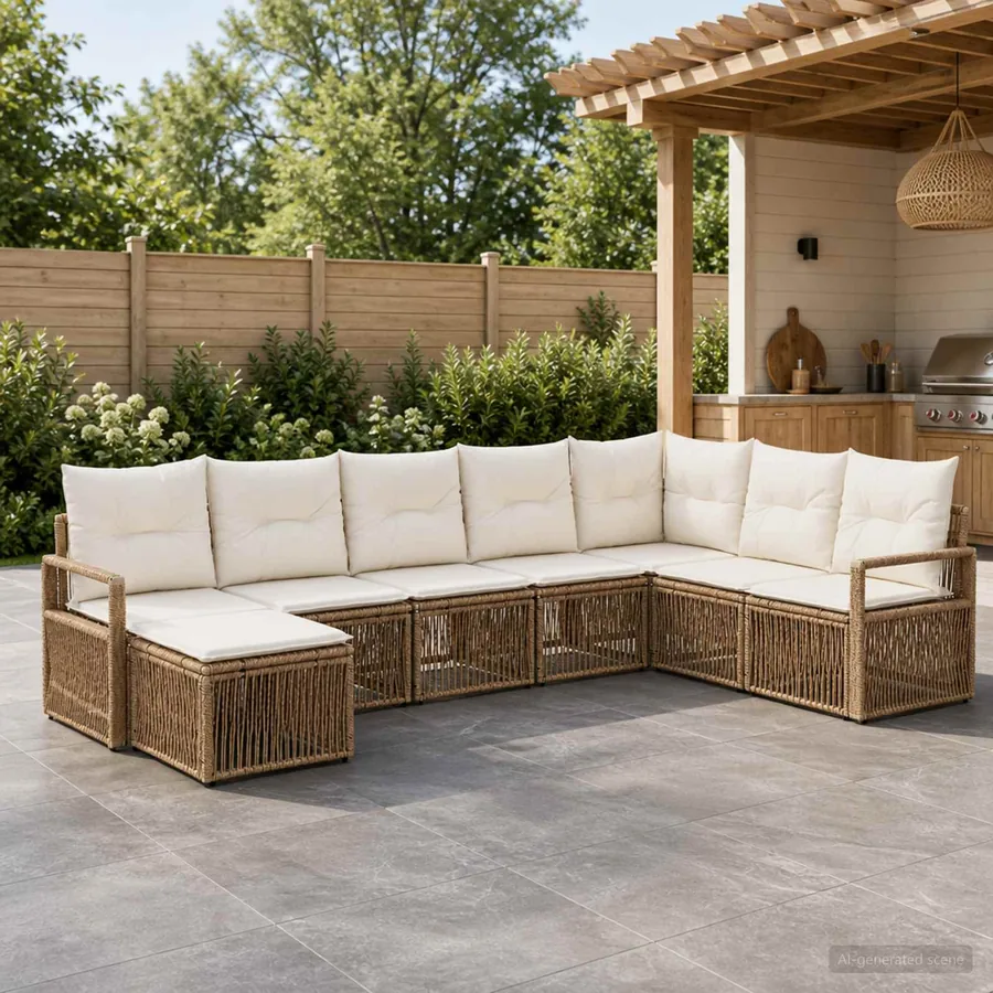 Ensemble de canapé de jardin 8 pcs Beige polyrotin