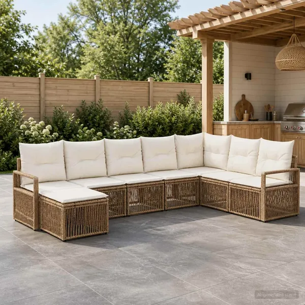 Ensemble de canapé de jardin 8 pcs Beige polyrotin