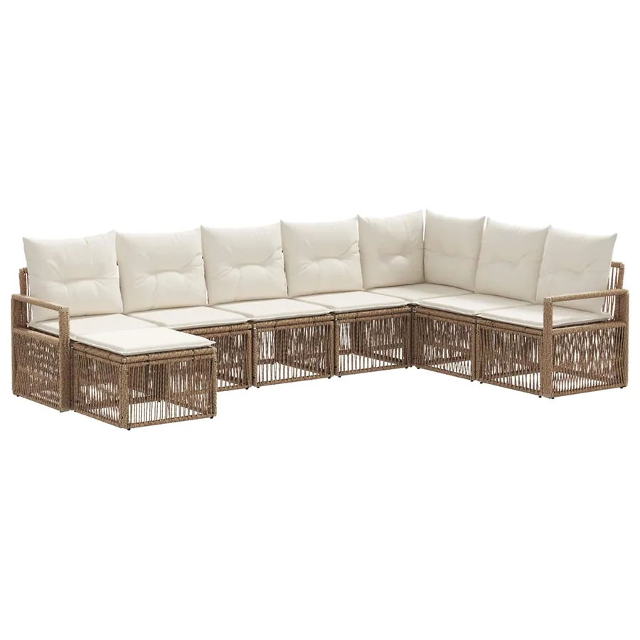 Ensemble de canapé de jardin 8 pcs Beige polyrotin - 2