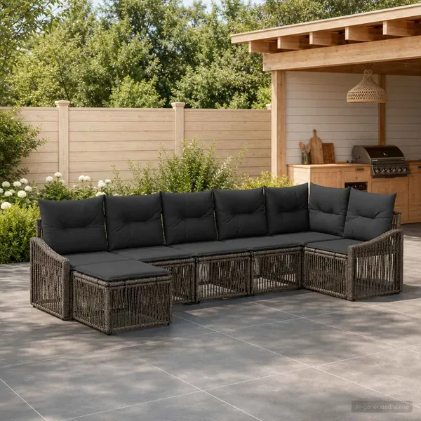 Ensemble de canapé de jardin 7 pcs Gris polyrotin