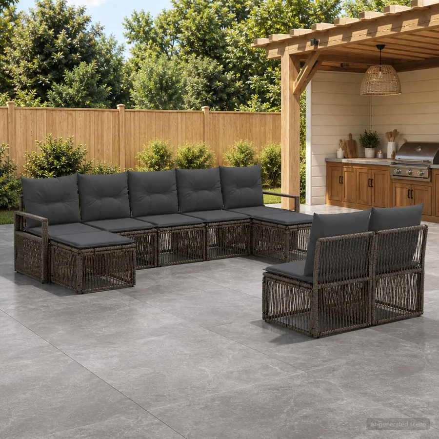Ensemble de canapé de jardin 9 pcs Gris polyrotin