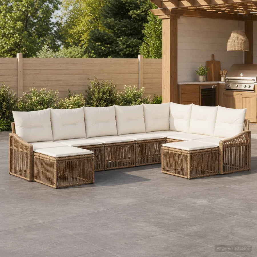 Ensemble de canapé de jardin 9 pcs Beige polyrotin