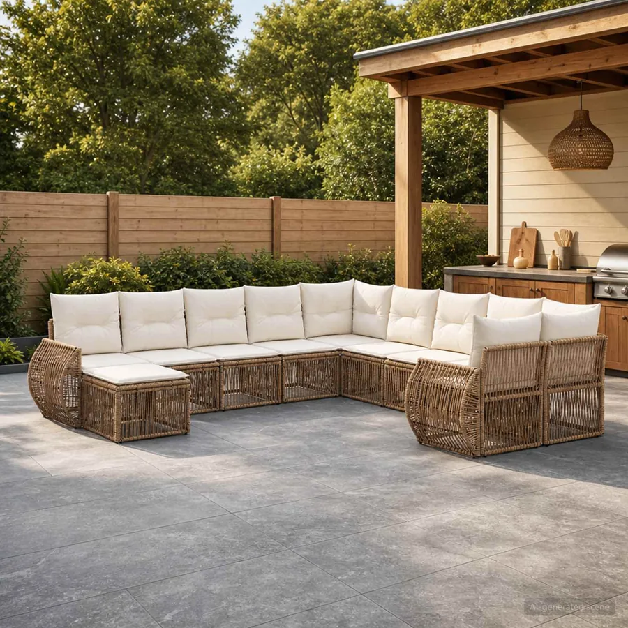 Ensemble de canapé de jardin 11 pcs Beige polyrotin