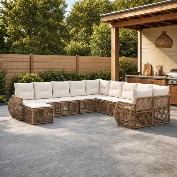 Ensemble de canapé de jardin 11 pcs Beige polyrotin