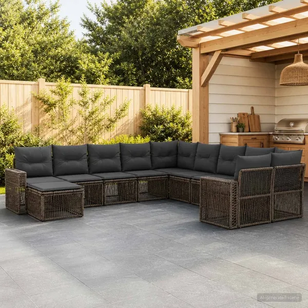 Ensemble de canapé de jardin 11 pcs Gris et Gris foncé