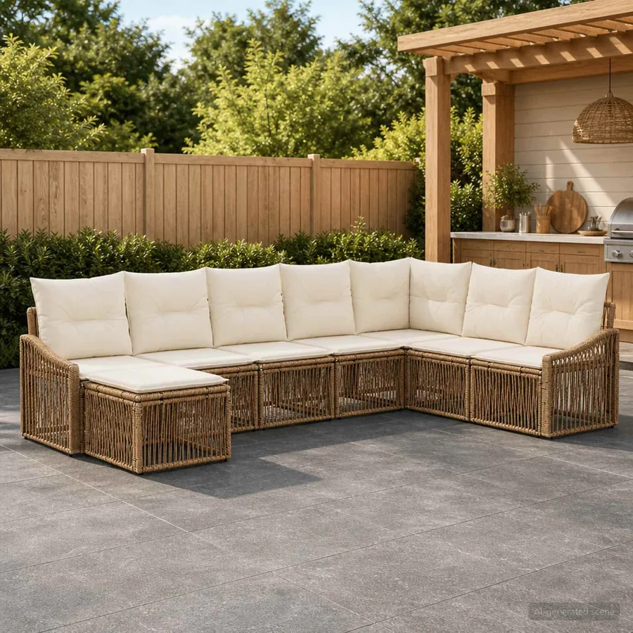 Ensemble de canapé de jardin 8 pcs Beige polyrotin