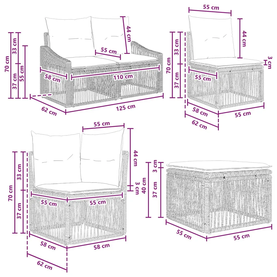 Ensemble de canapé de jardin 8 pcs Beige polyrotin - 9
