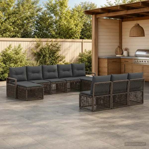 Ensemble de canapé de jardin 10 pcs Gris polyrotin