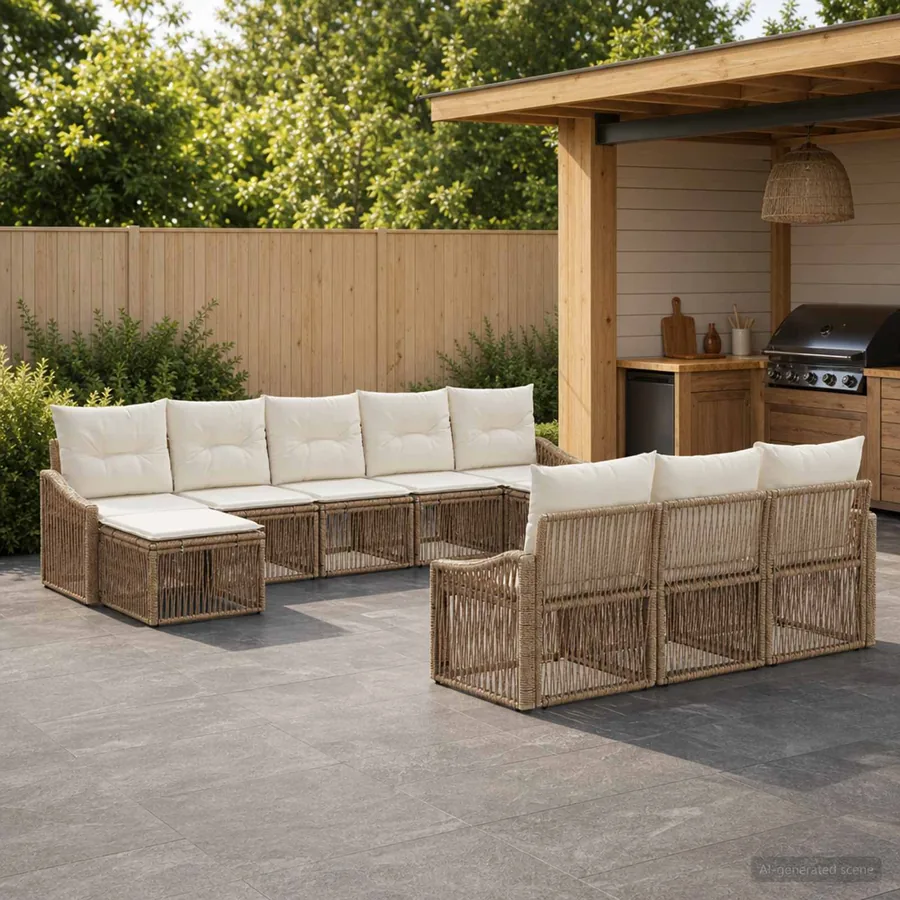 Ensemble de canapé de jardin 10 pcs Beige polyrotin