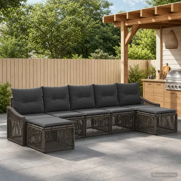Ensemble de canapé de jardin 7 pcs Gris polyrotin