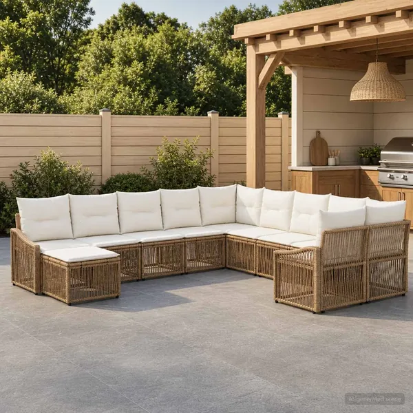 Ensemble de canapé de jardin 11 pcs Beige polyrotin