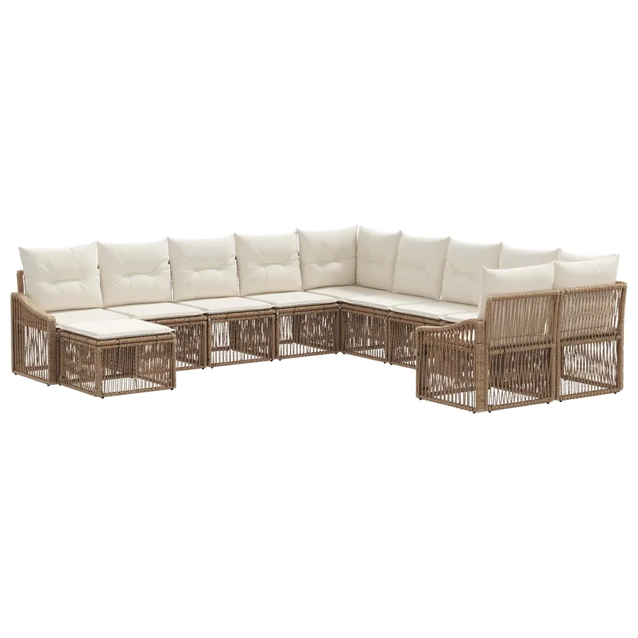 Ensemble de canapé de jardin 11 pcs Beige polyrotin - 2