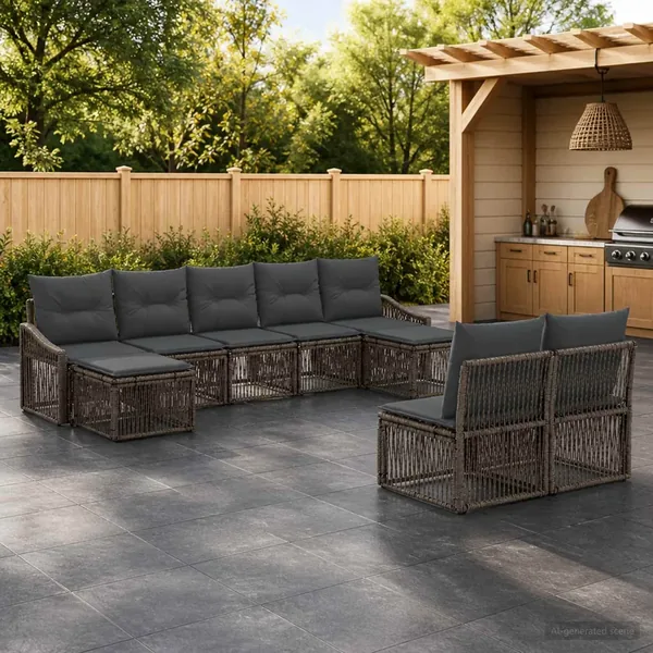 Ensemble de canapé de jardin 9 pcs Gris polyrotin