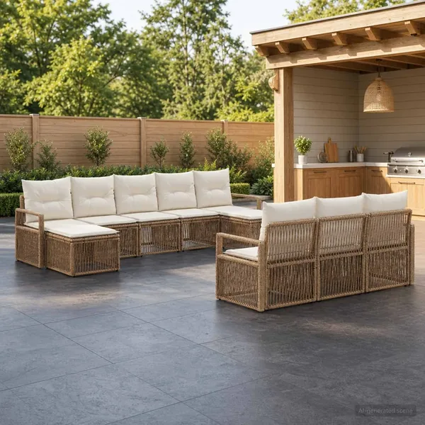 Ensemble de canapé de jardin 10 pcs Beige polyrotin