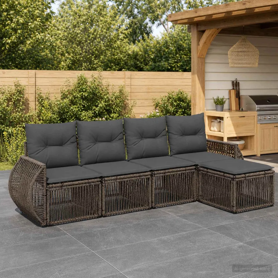 Ensemble de canapé de jardin 5 pcs Gris et Gris foncé polyrotin