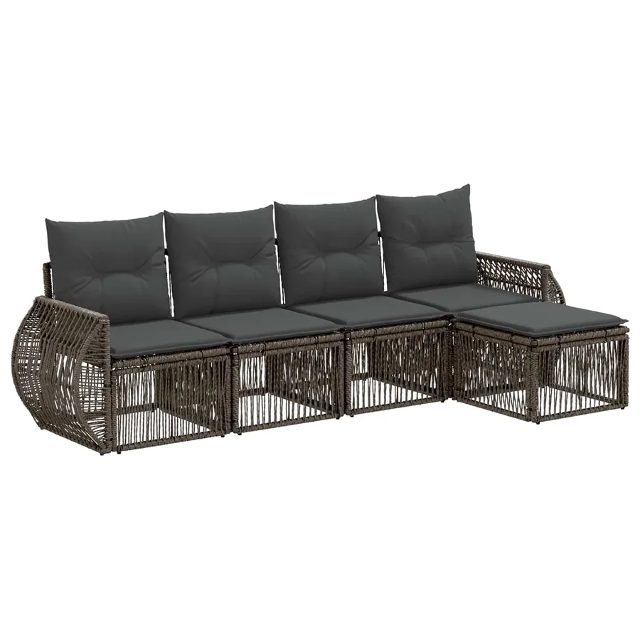 Ensemble de canapé de jardin 5 pcs Gris et Gris foncé polyrotin - 2