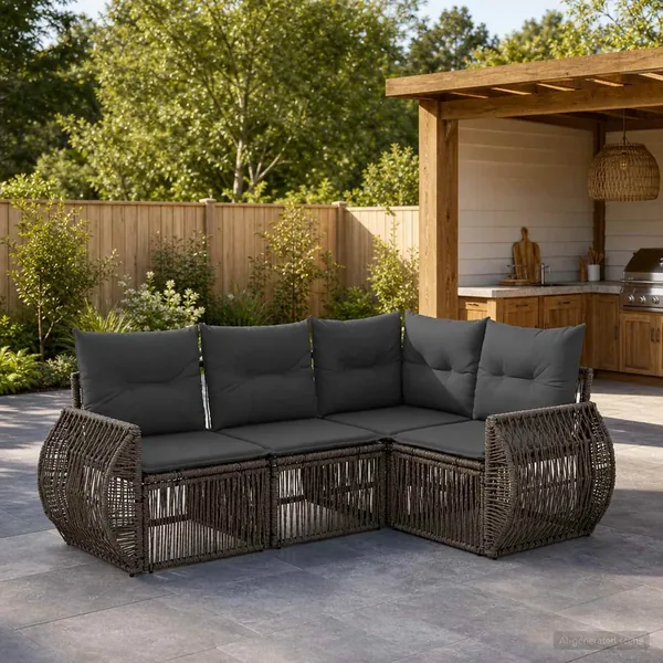 Ensemble de canapé de jardin 4 pcs Gris et Gris foncé polyrotin