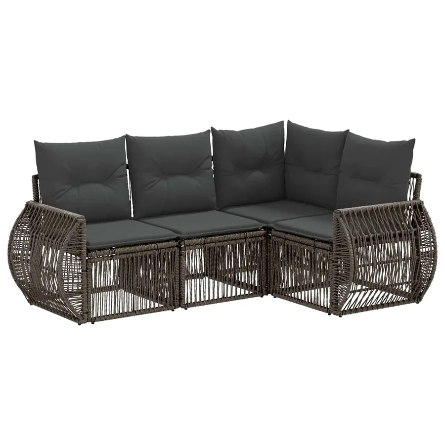 Ensemble de canapé de jardin 4 pcs Gris et Gris foncé polyrotin - 2