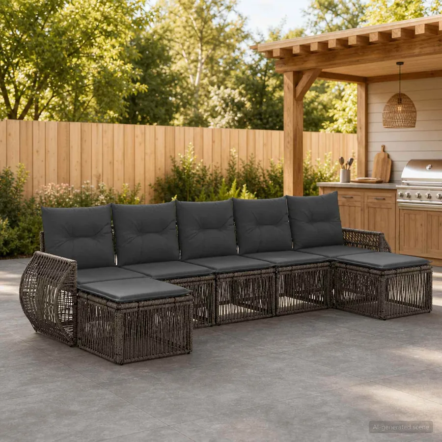 Ensemble de canapé de jardin 7 pcs Gris et Gris foncé polyrotin